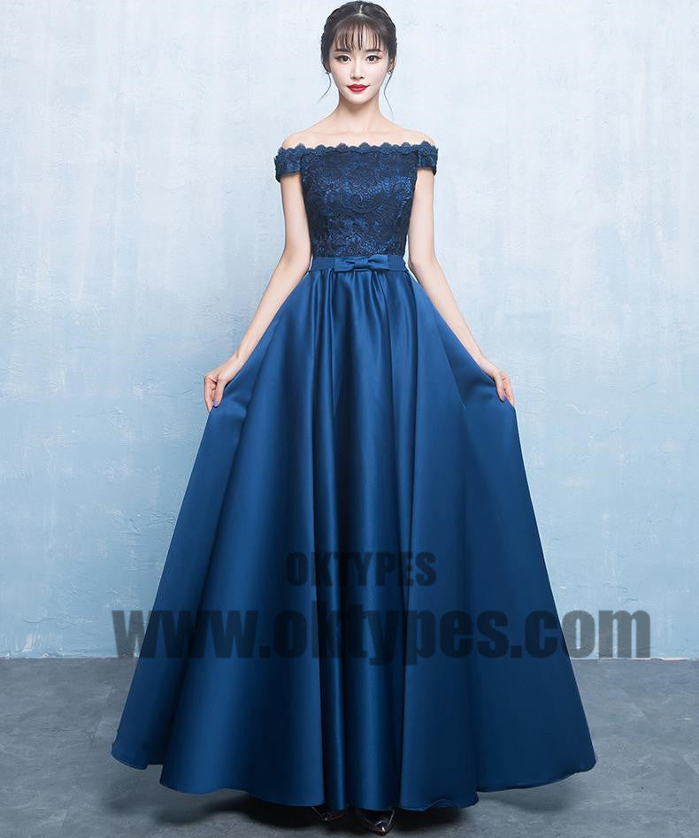 Royal Blue Long Prom Dresses, Lace Prom Dresses, Off-shoulder Prom Dresses, Lace Up Prom Dresses, TYP0231