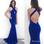 Royal Blue Jersey Sleeveless Halter Long Mermaid Prom Dresses, TYP1696