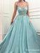 Newest Charming Elegant Spaghetti Strap Tulle A-line Long Cheap Prom Dresses With Appliqued, PDS0010