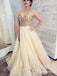 Charming Hot Selling Spaghetti Strap Sleeveless Yellow Organza A-line Long Cheap Prom Dresses, TYP2090