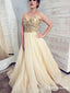 Charming Hot Selling Spaghetti Strap Sleeveless Yellow Organza A-line Long Cheap Prom Dresses, TYP2090