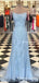 Spaghetti Strap Sky Blue Mermaid Prom Dresses Backless Pageant Formal Dresses, TYP1226