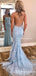 Spaghetti Strap Sky Blue Mermaid Prom Dresses Backless Pageant Formal Dresses, TYP1226