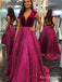 Newest V-neck Sleeveless Ball Gown Open Back Sequin Long Cheap Evening Formal Prom Dresses, PDS0004