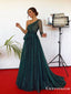 One Shoulder Long Sleeveless Sparkly Green Sequin A-line Long Cheap Evening Prom Dresses, TYP2095