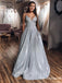 A-line V-neck Spaghetti Straps Long Sparkle Silver Sequin Long Cheap Prom Dresses with Pockets, PDS0034