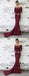 Maroon Long Sleeve Lace Mermaid Off-the-shoulder Prom Dresses, TYP1454