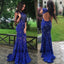 Royal Blue Lace Prom Dresses, Long Prom Dresses, Lace Formal Dresses,Open-back Beading Evening Dresses, TYP0056