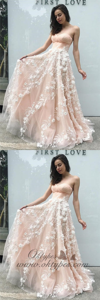 Charming Custom Pink Sweetheart Long Cheap Tulle with Applique, TYP1431