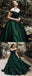 Dark Green Off The Shoulder Satin Ball Gown Long Prom Dresses With Applique, TYP1462