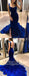 Charming Royal Blue Velvet Mermaid Prom Dresses with Split, TYP1608