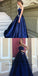 A-Line Spaghetti Straps Royal Blue Satin Prom Dresses with Beading&Pockets, TYP1267