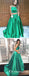 Two Piece Square Long Cheap Green Satin Prom Dresses with Pockets, TYP1824