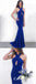 Royal Blue Jersey Sleeveless Halter Long Mermaid Prom Dresses, TYP1696