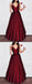 Red Long V-neck A-line Simple Princess Cheap Satin Prom Dresses, TYP1122