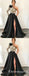 Unique One Shoulder Long Sleeve Black Satin and White Lace Long Prom Dresses, TYP1663