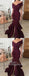 Unique Off Shoulder Burgundy Long Mermaid Prom Dresses, TYP1575