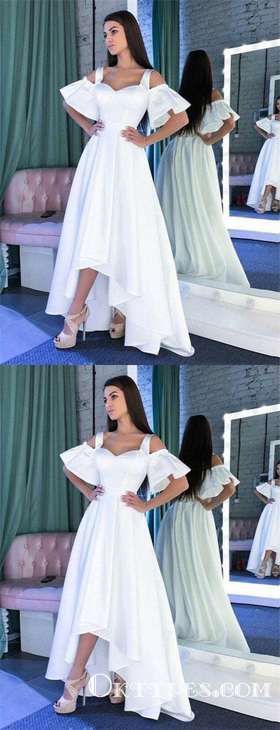 Unique Off The Shoulder White High Low Prom Dresses, TYP1770