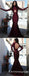 Burgundy Mermaid High Neck Cheap Long Sleeve Prom Dresses, TYP1648