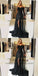 Mermaid Off Shoulder Detachable Train Black Tulle Prom Dresses with Beading&Lace, TYP1259