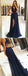 A-Line Round Halter Navy Blue Chiffon Prom Dresses with Lace Split, TYP1528