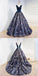 Ball Gown Navy Blue Lace-Up Tulle Prom Dresses with Beading&Appliques, TYP1268