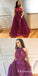 Mermaid Halter Detachable Train Purple Long Prom Dresses with Appliques&Beaded, TYP1624