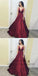 A-Line Deep V-Neck Sleeveless Floor-Length Burgundy Satin Prom Dresses Online, TYP1255