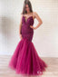 Elegant Spaghetti Straps Purple Tulle Mermaid Sexy Backless Beading Long Cheap Charming Prom Dresses, PDS0043