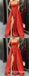 Red  Spaghetti Straps Pockets Long Evening Gowns Prom Dresses, TYP1666