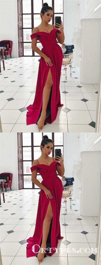 Sexy Off The Shoulder Red Long Prom Dresses With Side Slit, TYP1764