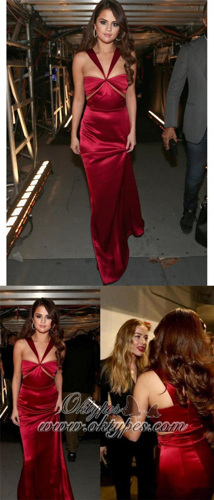 Unique Selena Gomez Inspired Long Sheath Soft Satin Prom Dresses, TYP1588