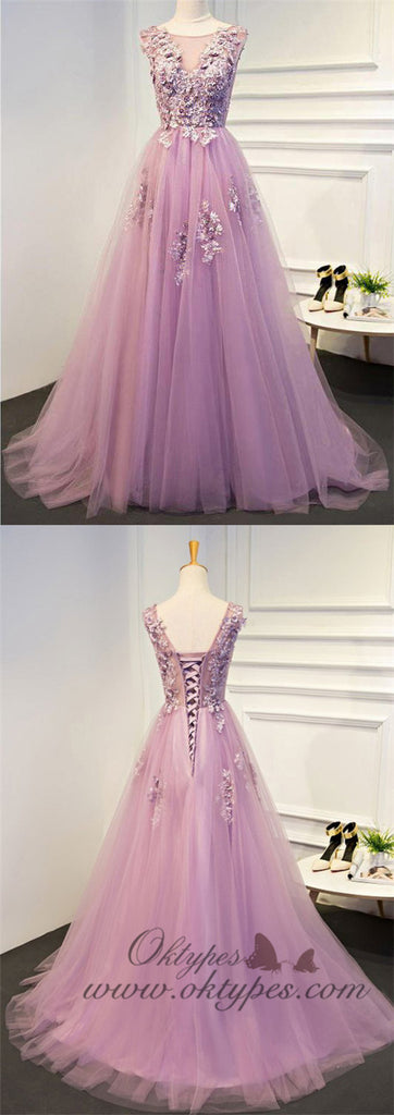 Chic  A-line Scoop Long Cheap Lilac Prom Dresses/Evening Dresses, TYP1343