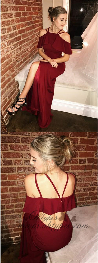 Unique Design Burgundy Off Shoulder Long Sheath Jersey Prom Dresses, TYP1592