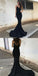 Mermaid Spaghetti Straps Long Cheap Black Stretch Satin Prom Dresses, TYP1260