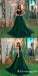 A-Line Spaghetti Straps Dark Green Long Prom Dresses with Lace, TYP1655