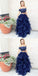 Two Piece Off the Shoulder Navy Blue Tulle Prom Dresses with Beading, TYP1269