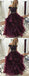 Two Piece Off-the-Shoulder Long Cheap Maroon Tulle Prom Dresses with Beaded, TYP1283