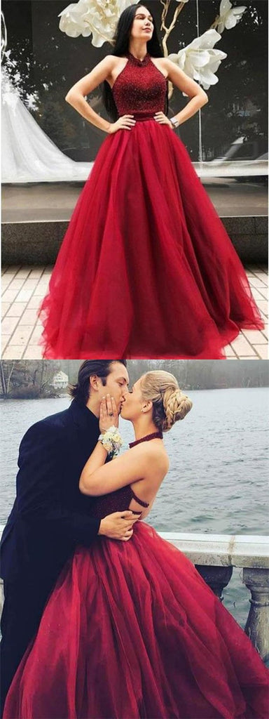 Red Long Floor Length Prom Dresses, Side Split Prom Dresses, Beading Prom Dresses, One-shoulder Prom Dresses, TYP0255