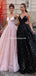 New Arrival Spaghetti Strap Pink&Black Lace A-line Long Cheap Prom Dresses, PDS0119