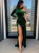 Sexy Dark Green Mermaid Side-slit Long Prom Dresses, PDS0127