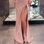 Elegant Pink One-shoulder Mermaid Split Cheap Long Prom Dresses, PDS0141