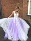 Charming V-neck Lilac Tulle A-line Long Cheap Party Prom Dresses, PDS0106