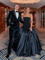 New Arrival Strapless Black Satin Ball Gown Long Cheap Evening Prom Dresses, PDS0084