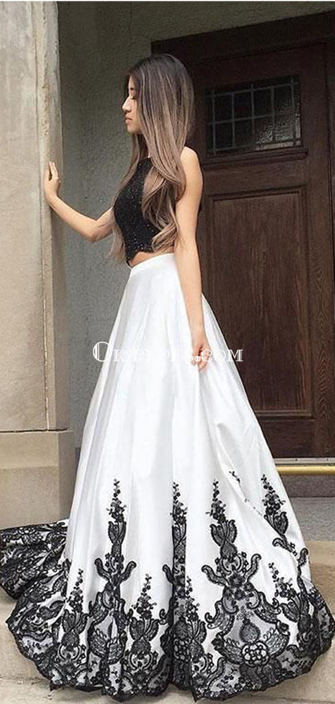 2021 Two Piece Lace Prom Dress White Cheap Long Prom Dress, Charming Prom Dresses, TYP0372