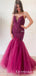 Elegant Spaghetti Straps Purple Tulle Mermaid Sexy Backless Beading Long Cheap Charming Prom Dresses, PDS0043