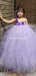 One Shoulder Purple Tulle Hand-Made-Flowers Ball Gown Long Cheap Flower Girl Dresses, FGS0018