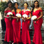 Mermaid Off-Shoulder Sleeveless Long Cheap Red Bridesmaid Dresses Online, TYP1098