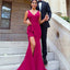 Mermaid V-Neck Red Satin Bridesmaid Dresses with Ruffles&Split, TYP1313