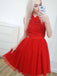 A-Line Cross Neck Short Red Tulle Homecoming Party Dresses with Sequins, TYP1090